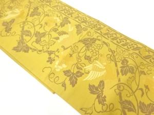 葡萄に鳥模様織出し全通袋帯